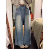 Lunivop Light Blue Wide Leg Denim Pants Women Vintage High Waisted Loose Washed Jeans Woman Versatile Trailing Straight-Leg Trousers