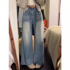 Lunivop Light Blue Wide Leg Denim Pants Women Vintage High Waisted Loose Washed Jeans Woman Versatile Trailing Straight-Leg Trousers