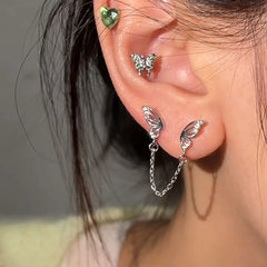 Lunivop 1PCS Sliver Color Butterfly Wing Chain Medical Titanium Steel Ear Bone Nail New Fashion Earrings for Women Cochlea Accessories