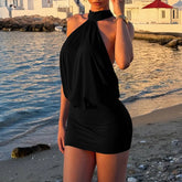 Lunivop BKLD Summer Hottie Sexy Open Back Hanging Neck Strappy Pleated High Waist Sleeveless Mini Dresses Y2K Nightclub Holiday Clothing