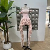 Lunivop Fashion Women Dress Sleeveless Slash Neck Solid Color Tassel Strapless Irregular Female Party Dress New Tide