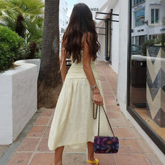 Lunivop Ruched Ruffles Strap Long Women'S Dresses Elegant Evening Solid Summer Party Beach Y2K Streetwear Clothes Casual