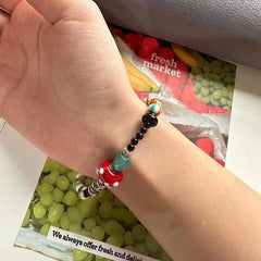 Lunivop Mushroom Bead Bracelet for Women Natural Healing Crystal Jewelry Bohemian Style Elastic Wristband