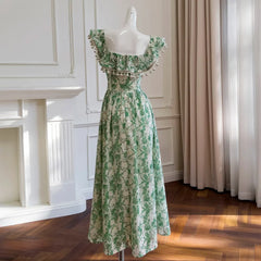 Lunivop Fashion Lotus Leaf Edge Dress Women's Square Collar Flying Sleeve Slim Dresses 2025 Summer New Tide