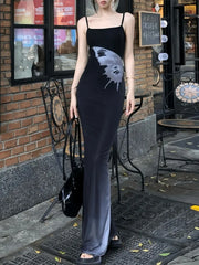 Lunivop Y2k Butterfly Print Mesh Camisole Dress for Women Sexy Slim Waist Bodycon Dresses 2025 Summer New Black Vestidos Mujer