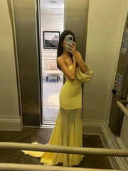 Lunivop Patchwork Dress Women See Through Temperament Solid Pleated Strapless Sleeveless Backless Slim Banquet Party Vestidos
