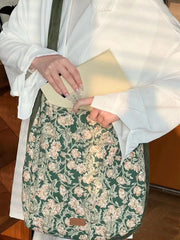 Lunivop Fairycore Floral Shoulder Bags Handbag Women Large Capacity Casual Tote Bag Female Versatile Canvas Green Crossbody Bags