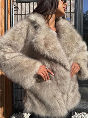 Lunivop Winter Gradient Fluffy Fur Coat Women Thickened Big Turn-down Collar Jackets Female Luxury Faux Fox Fur High Street Outwear Tops