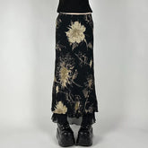 Lunivop Gothic Vintage Skirt Women Florals Print Y2k Mesh Long Skirt Elegant Fashion A-line Layered Skirts Streetwear Aestheics