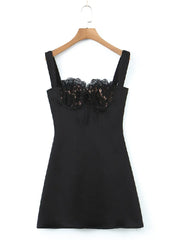Lunivop Women V neck Backless Party Skater Short Sling Dress Sexy Stitching Lace Bra Corset Style Spaghetti Strap Mini Dresses