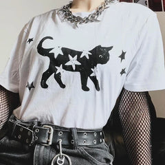 Lunivop Streetwear T-Shirt Vintage Women Punk Fairy Print Aesthetic Cute Grunge Y2K Clothes Goth Emo Girl Crop Top Loose fitting T-shirt