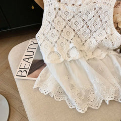 Lunivop Women Crochet Tank Top with Eyelet Lace Trim Sleeveless Square Neck Cami Top Summer Bohemian Beach Vacation Outfit