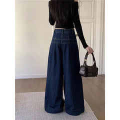 Lunivop New Fashion High-waisted Wide-leg Women's Jeans Loose-fit Slimming Wrinkled Casual Straight-leg Long Pants autumn Fashion