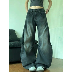 Lunivop Black High Waist Women Jeans Hip-hop Fashion Vintage Streetwear Y2K Wide Leg Jean Female Trouser Baggy Gradient Denim Pants