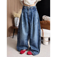 Lunivop Women's Retro Wide Leg Baggy Casual Denim Trouser Harajuku Washed High Waist Loose Jeans Autumn Blue 2000s Pants