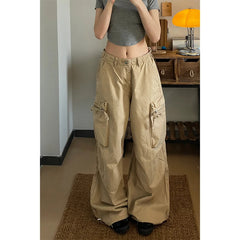 Lunivop American Cargo Casual Pant Men Women High Street Retro Loose Straight Pants Unisex Drawstring Big Pocket Wide Leg Trousers 2024