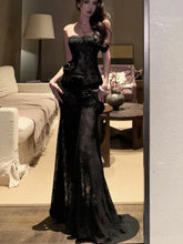 Lunivop Sexy Slim See-through Strapless Lace Dresses Summer Three Dimensional Flowers Trailing Long Dress Backless Evening Vestido