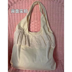 Lunivop Rabbit Embroidery Beige Shoulder Bags Women Lolita Cute Lace Large Capacity Tote Bag Handbag Female Canvas Underarm Bag