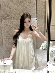 Lunivop Woman Dress Sleeveless V Neck Flowers Irregular Solid V Neck Sweet Elegant Party Mini Dresses Female Casual Summer