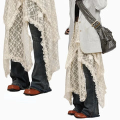 Lunivop Lace Vintage Long Skirts Irregular Holiday Y2k Skirt for Women Boho See Through High Waist Elegant Tulle Midi Skirts