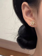 Lunivop Trendy Cute Pearl Flower Earrings for Women Exquisite Silver Needle Studs Sweet Elegant Party Jewelry Wedding Gifts