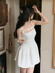 Lunivop Summer Y2K Spaghetti Strap Evening Party Dresses Solid Elegant Sleeveless Sexy A-line Short Dress One Piece Vestido Mujer