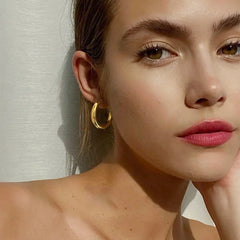 Lunivop New Trendy Simple Bling Golden Silvery Hoop Earrings for Women Exquisite Stainless Steel Earrings Sweet Elegant Party Jewelry