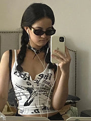 Lunivop Y2K E-Girl Punk Print Sleeveless Ribbed Knit Tank Top For Women 2000s Crop Top Summer Fairy Grunge 90s Hippie Tee Korea Fashion