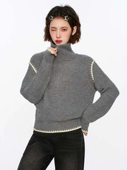 Lunivop Streetwear Retro Gray Sweaters Women Loose Harajuku Long Sleeve Knitted Pullover Y2K American Turtleneck Vintage Jumper New