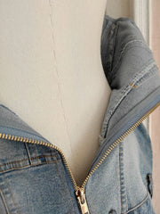 Lunivop Fashion Top For Womne Denim Fabric Zipper Slash Neck Sleeveless Female Party 2025 Summer Clothes New Tide