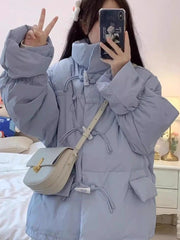 Lunivop Sweet Cute Winter Puffy Coat Women Loose Korean Preppy Style Warm Thick Cotton Jacket Casual Long Sleeve Vintage New Tops