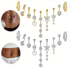Lunivop 1pcs Belly Button Ring Dangle Stainless Steel Belly Rings 14GBelly Piercing Cute Cubic Zirconias Navel Ring Piercing Jewelry