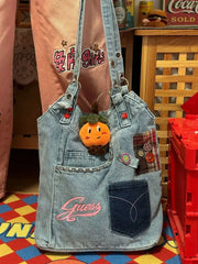 Lunivop Harajuku Denim Tote Bag Women Hot Girls Pocket Chic Large Capacity Casual Handbag Female Vintage Y2k Handbag Aesthetic