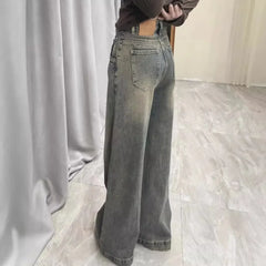 Lunivop Vintage Distressed Wide-leg Jeans Women's Spring Summer New Loose-fit Slimming Draped Versatile Trailing Straight-leg Trousers