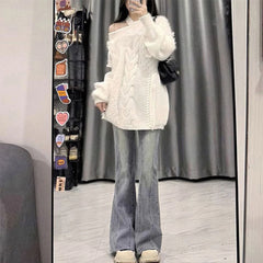 Lunivop Retro Light Blue Micro Flare Jeans Women Korean Vintage Streetwear Slim Fit Lady Elastic Hight Waist Thin Baggy Denim Pants