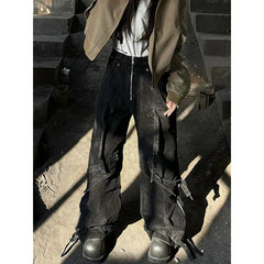 Lunivop Black Women's Jeans High Waist Hip Hop Straight Fashion Pants Streetwear Harajuku Y2K Star Female Wide Leg Denim Trouser