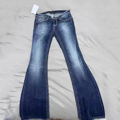 Lunivop Retro Blue Low Rise Flare Jeans for Women Korean Slim Fit Elastic Denim Pants Woman Streetwear Hot Girl Y2K 2000S Jean Trousers