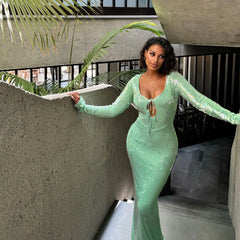 Lunivop Long Sleeve Formal Occasion Dresses for Women 2024 Autumn Sequins Elegant Maxi Dress Wedding Guest Party Dresses