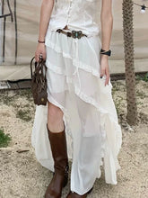 Lunivop Fairycore Tulle Slit Skirt Women Elegant Korean Style Irregular Long Skirts Sweet Vintage Streetwear Solid Ruffle Skirt