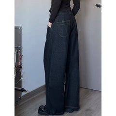 Lunivop Women's Retro Wide Leg Baggy Casual Denim Trouser Harajuku Washed High Waist Loose Jeans 2024 Autumn Blue 2000s Pants