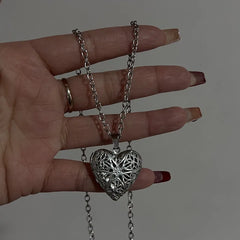 Lunivop Romantic Heart Locket Pendant Openable Female Silver Color Stainless Steel Photo Frame Charm Necklace for Women Men Jewelry Gift