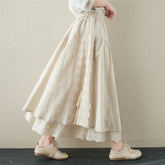 Lunivop Japanese Cotton Linen Long Skirts Women Vintage Embroider Lace Up A-line Sweet Elastic Hight Waist Lolita Female Pleated Skirt