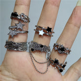 Lunivop Kpop Trend Gothic Aesthetic Zircon Crystal Star Double Layer Ring For Women Girls Jewelry Y2K EMO Fashion Grunge Accessories
