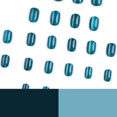 Lunivop 24pcs Short Aurora Blue Short Squared Oval False Nails for Girls Press on Nail To Stick on Cheap Wear Nail Art with Glue Cheap