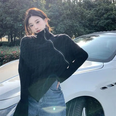 Lunivop Autumn and Winter Fashion New Women's Elegant Design Sense Cashmere Sweater High Neck Zipper Irregular Pullover Sweater Jumper