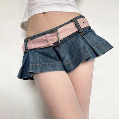Lunivop New Retro Sexy Women Summer Low Waist Mini Pleated Denim Shorts Skirt Fashionable Street Y2k Harajuku Goth Shorts