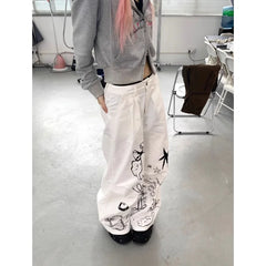 Lunivop Graffiti Print Design Street Personality Y2K Jeans Street Dance Hip-hop Vintage Jeans Pants for Women Trendy Cool New Jeans