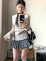 Lunivop Korean Style Sexy Off Shoulder Sweater Women Sweet Elegant Long Sleeve Knitted Pullover Cute Fashion Slim Up Sweaters