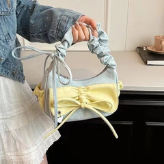 Lunivop Sweet Cool Denim Shoulder Bags Women Harajuku Bow Chic Cute Y2k Handbag Purse Ladies Casual Blue Underarm Bag Aesthetic