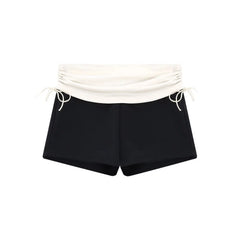 Lunivop Drawstring Panelled Patchwork Casual Shorts Ballet Casual High Waist Denim Shorts Women Japan Slim Trendy Minority Pants